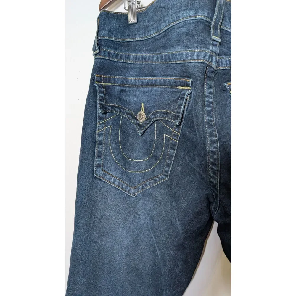 True Religion Section Slim Flap Old Multi Jeans Mens 36 Dark Wash Y2K Streetwear
